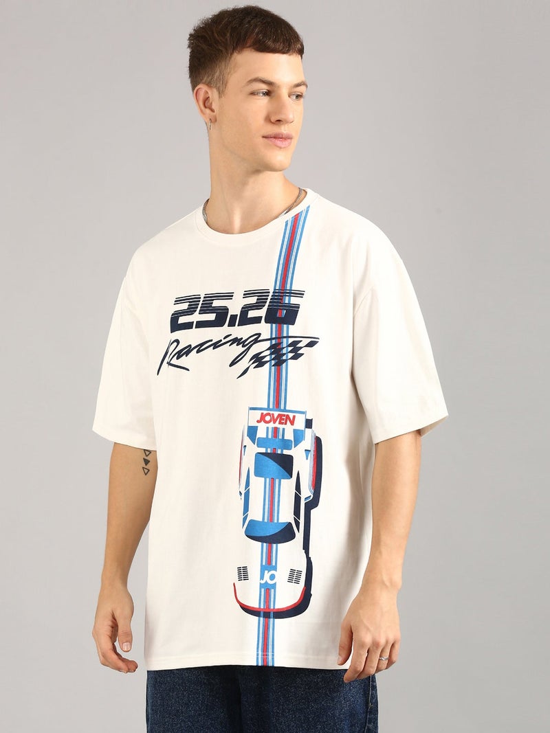 Joven Men White Printed Pure Cotton Oversized T-Shirt - Image 4