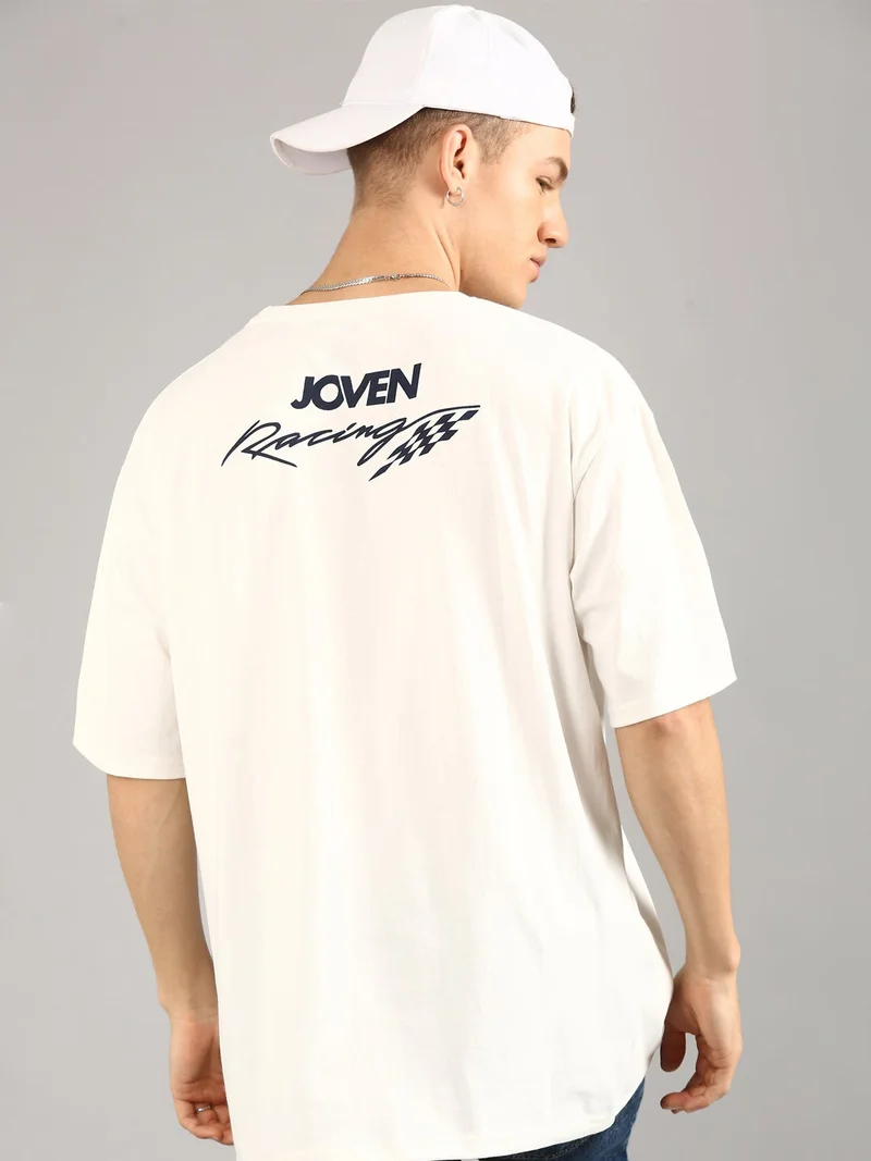 Joven White Men White Printed Pure Cotton Oversized T-Shirt for Men | Best Price UAE