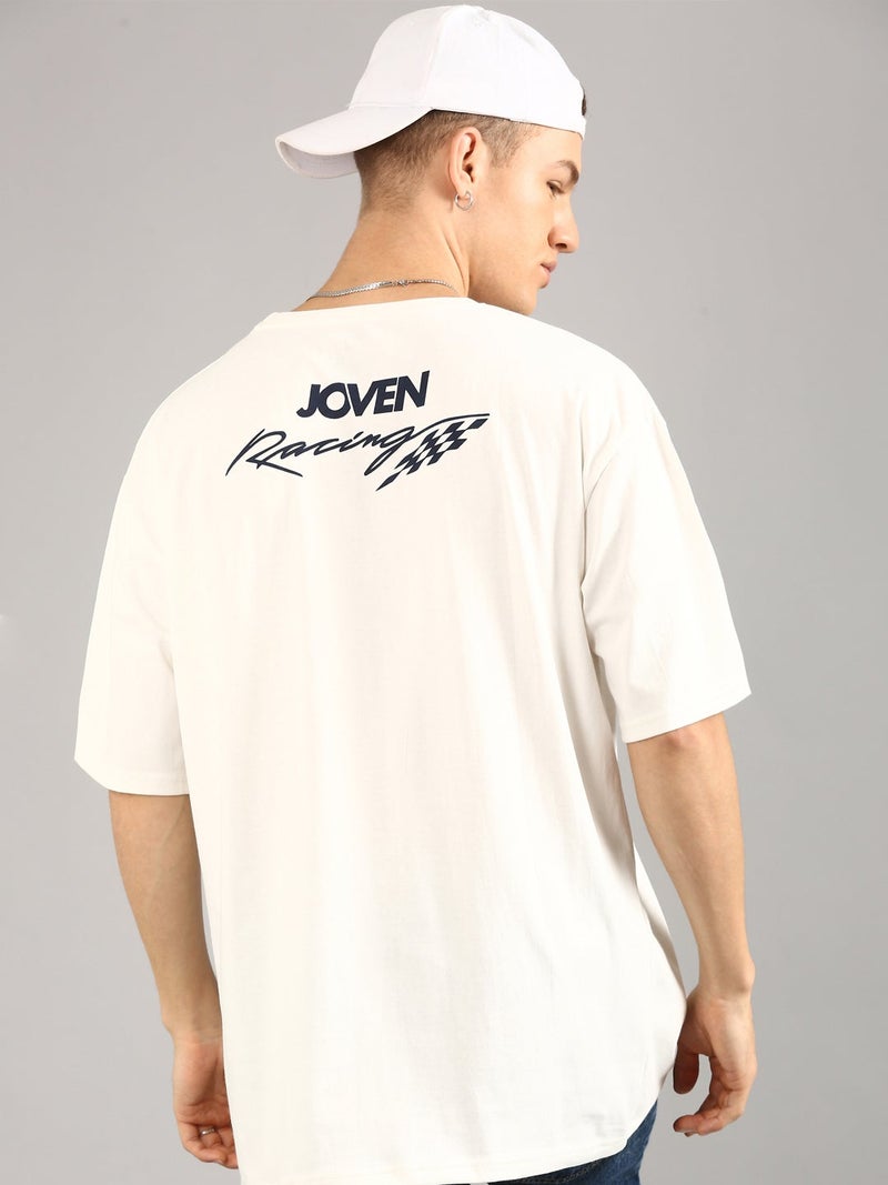 Joven Men White Printed Pure Cotton Oversized T-Shirt - Image 3