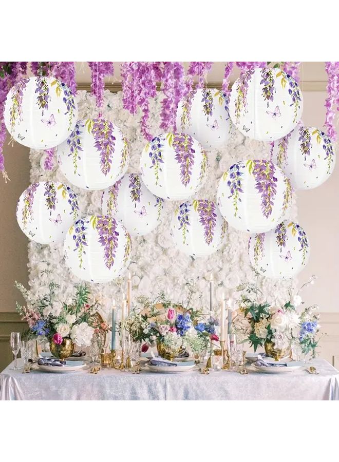 8pcs Purple Wisteria Flower Paper Lanterns Elegant Floral Design No Electricity Needed Wedding Party Home Decor - Image 1