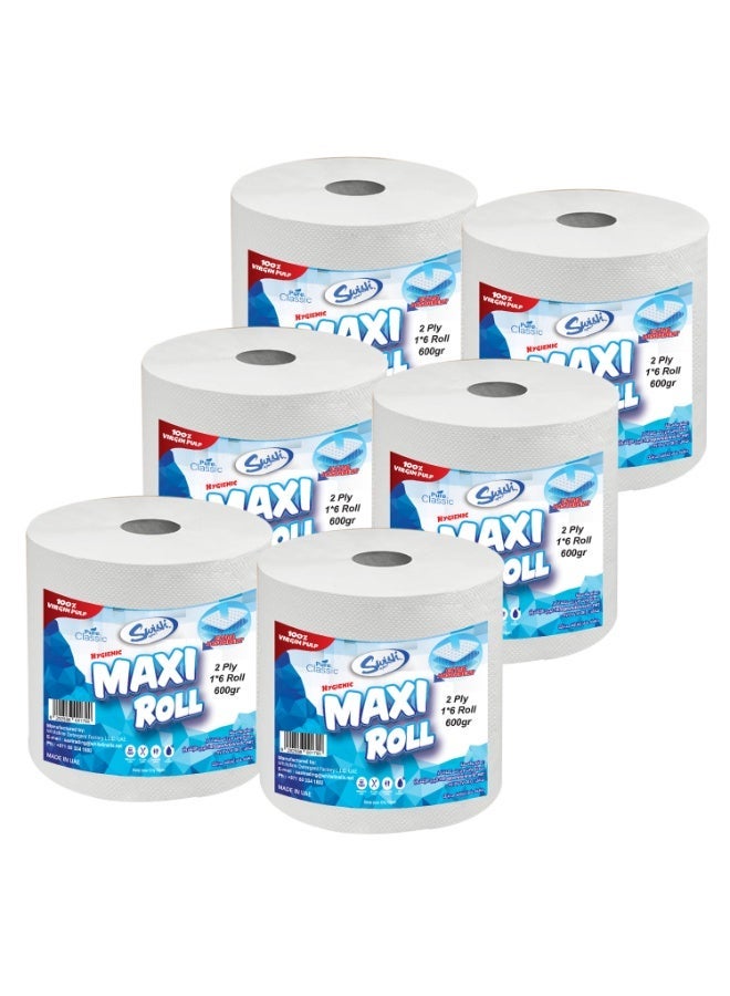 Swish Super Maxi Roll Tissue Paper, 600g, Hand Towels 2 Ply - 6 Rolls - Image 1