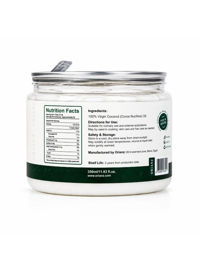 ORIANZ Pure Virgin Coconut Oil - 100% Natural Cold Pressed - For Hair, Skin & Healthy Eating - 350ml | ORIANZ - Image 4
