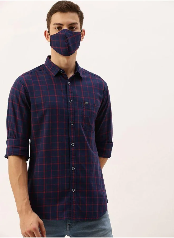 The Indian Garage Co Men Slim Fit Checkered Full Sleeves Spread Collar Casual Shirt