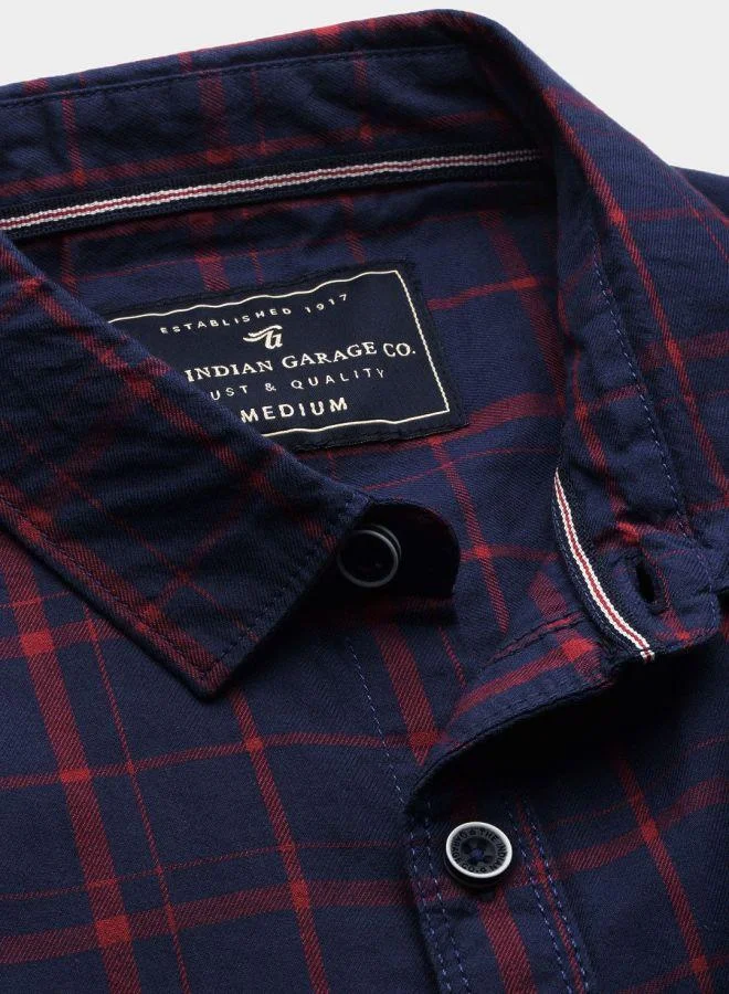 شركة المرآب الهندية Men Slim Fit Checkered Full Sleeves Spread Collar Casual Shirt
