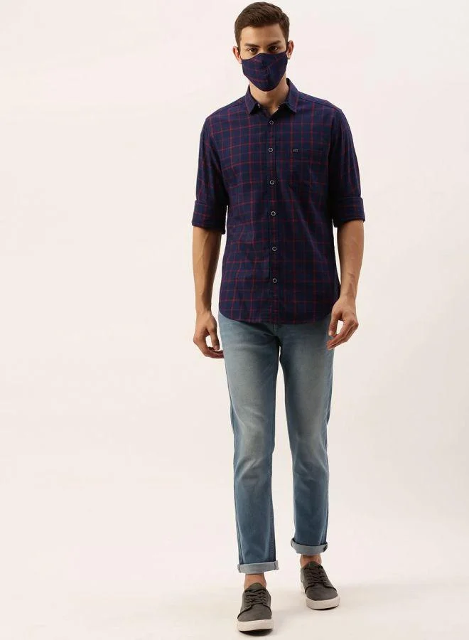 شركة المرآب الهندية Men Slim Fit Checkered Full Sleeves Spread Collar Casual Shirt