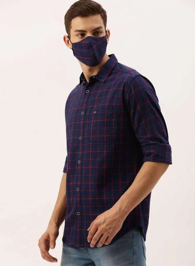 شركة المرآب الهندية Men Slim Fit Checkered Full Sleeves Spread Collar Casual Shirt