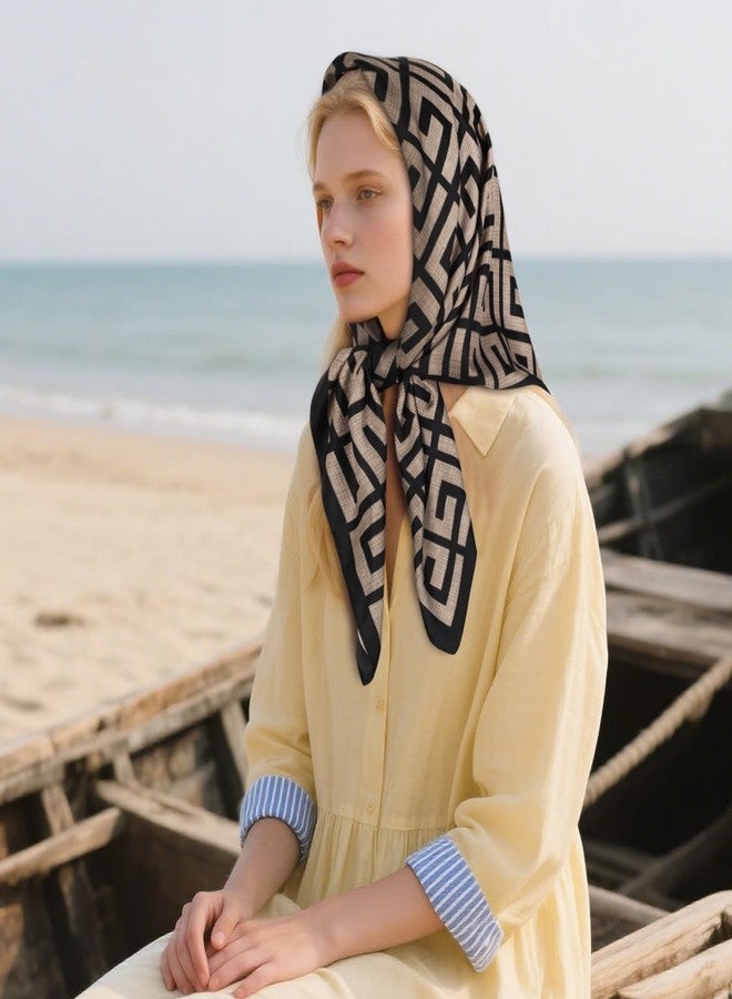 اكستري وشاح رأس فاخر من الساتان من إكستري، مقاس 35x35 سم - غطاء ناعم كالحرير للنساء، متعدد الاستخدامات: شال/غطاء للشمس/لفافة، هدية مميزة لها، بنقشة بيج وأسود، مقاس قياسي - Image 4