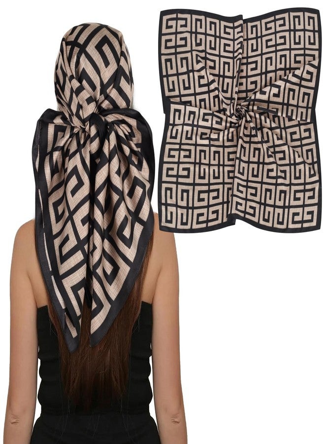 اكستري وشاح رأس فاخر من الساتان من إكستري، مقاس 35x35 سم - غطاء ناعم كالحرير للنساء، متعدد الاستخدامات: شال/غطاء للشمس/لفافة، هدية مميزة لها، بنقشة بيج وأسود، مقاس قياسي - Image 1