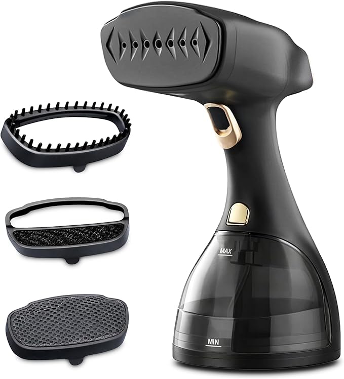 Manual Garment Steamer, Black, 1500W, 300ml Tank, 25s Heating, 25g/min Steam Rate, with Brush and Accessories