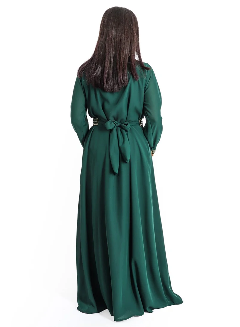 IKKXA Crystal Craft Dazzling Threadwork Green Kaftan IKW1110