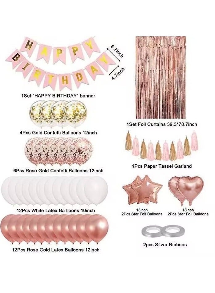 Rose Gold Birthday Party Decoration Set Rose Gold Theme Party Decoration Happy Birthday Banner 62-Piece DIY Decoration Set - Image 4