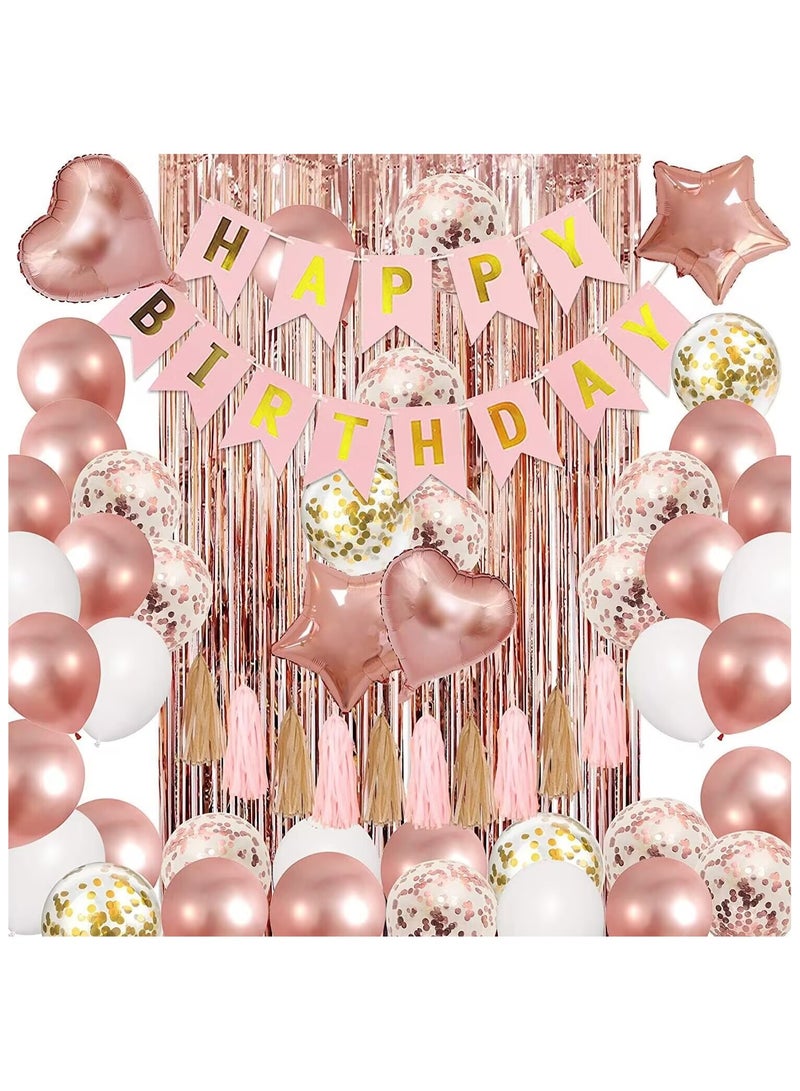 Rose Gold Birthday Party Decoration Set Rose Gold Theme Party Decoration Happy Birthday Banner 62-Piece DIY Decoration Set - Image 1