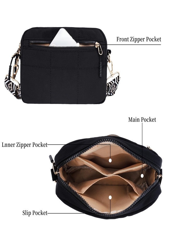 Toptime Quilted Crossbody Bags for Women, Nylon Shoulder Bag with Adjustable Guitar Strap Lightweight Puffer Travel Purse Black - Image 5