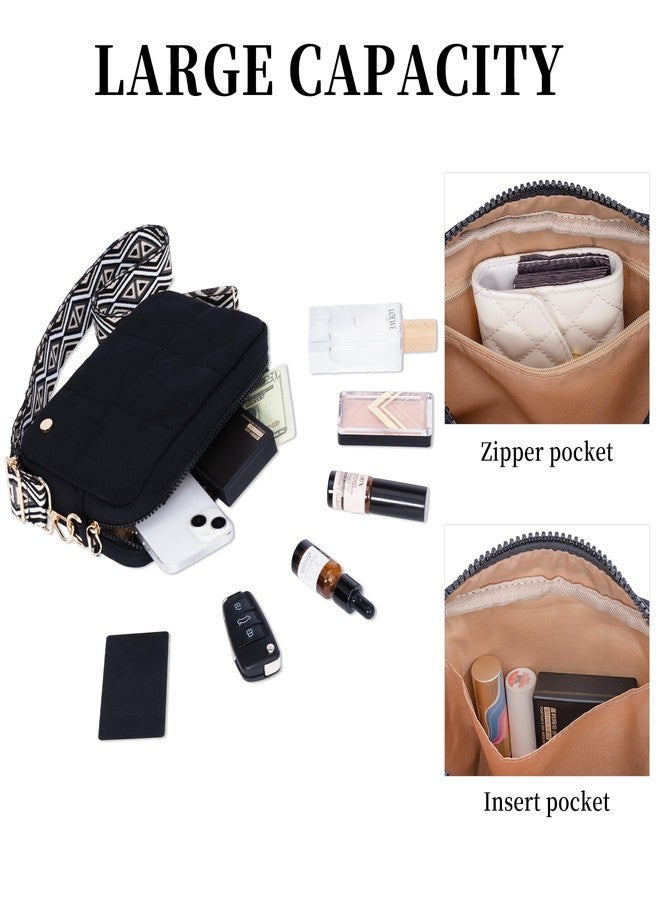 Toptime Quilted Crossbody Bags for Women, Nylon Shoulder Bag with Adjustable Guitar Strap Lightweight Puffer Travel Purse Black - Image 4