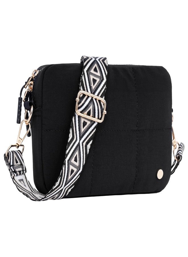 Toptime Quilted Crossbody Bags for Women, Nylon Shoulder Bag with Adjustable Guitar Strap Lightweight Puffer Travel Purse Black - Image 1