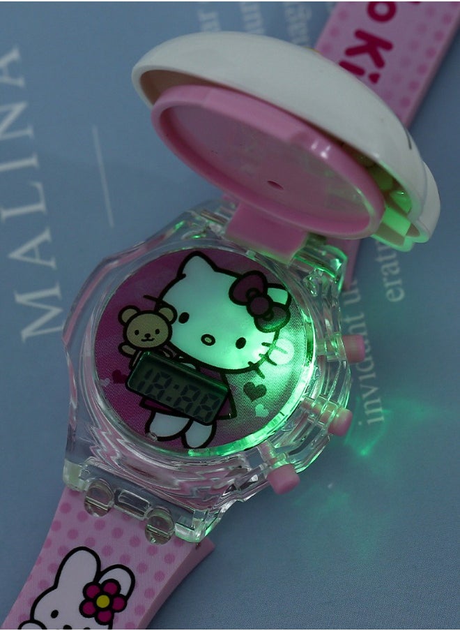 Hello Kitty - Hello Kitty Cartoon Children's Watch, Children's Watch Toy with Light Effect, Kids Electronic Watch with Music, Flip-top Cartoon Watch for Kids - Image 1
