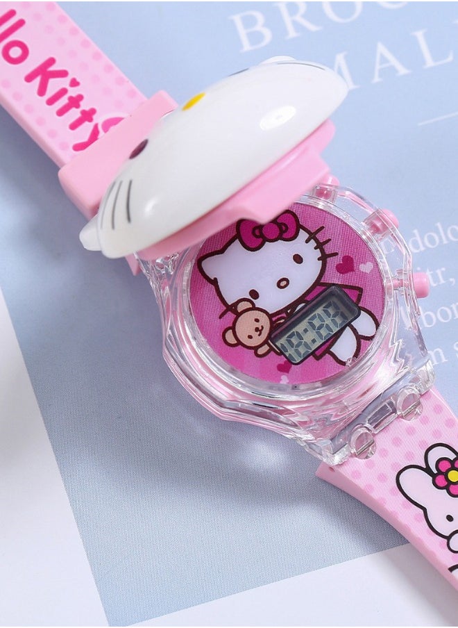 Hello Kitty - Hello Kitty Cartoon Children's Watch, Children's Watch Toy with Light Effect, Kids Electronic Watch with Music, Flip-top Cartoon Watch for Kids - Image 1