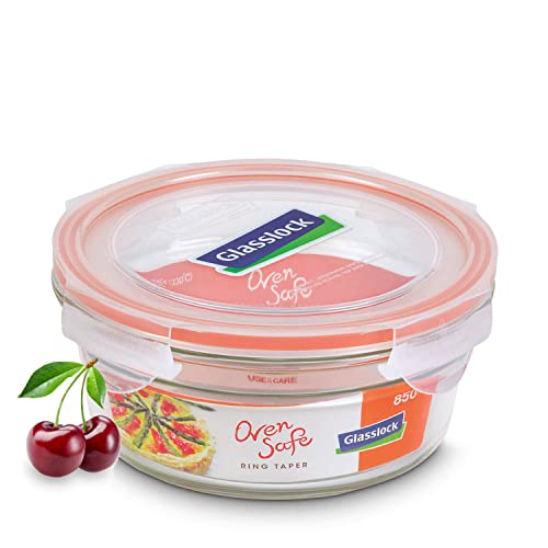 Glasslock Korea Tempered Glass Baking Dish with Lid - Ring Taper 850ml Round - Pudding Tray/Containers - Airtight Kitchen Storage Bowl/Container - Oven/Microwave/Dishwasher/Fridge/Freezer Safe - Image 1