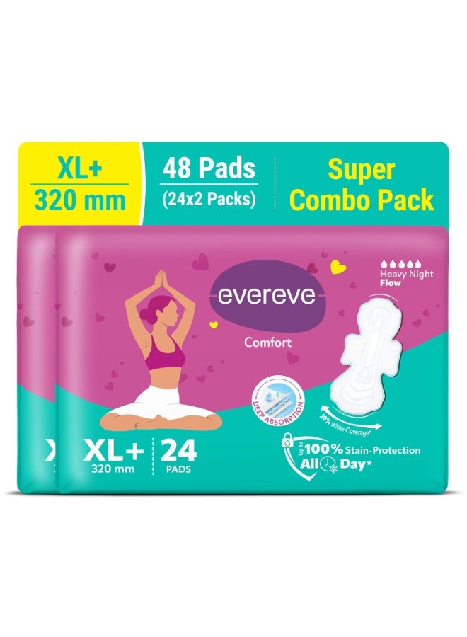 عشية أي وقت مضى فوط "إيفر-إيف" (Evereve) الصحية المريحة للنساء، مقاس XL+ (320 مم) - الفوطة الأطول والأعرض للاستخدام النهاري، نسيج سميك وناعم، تسمح بمرور الهواء وتمنع التهيج، قدرة فائقة على الامتصاص، حماية من التسرب تصل إلى 100%، راحة تدوم طوال اليوم، عبوة مزدوجة (24 × 2 فوطة). - Image 1