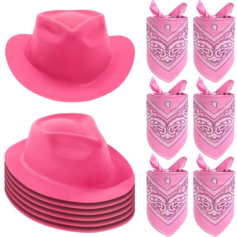 Haysandy 6 PCS Western Cowboy Hat Set Cowgirl Hat and Bandana Set for Halloween Birthday Kids Western Costume PartyPinkFlocking - Image 2