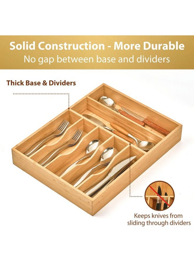 Umilife Rustic Natural Minimalist 7 Slot Bamboo Kitchen Drawer Organizer, Silverware Tray Holder, Non-Slip Feet, 13 Inch, 2.5 Inch Deep - Image 4