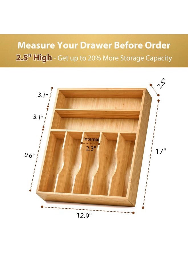 Umilife Rustic Natural Minimalist 7 Slot Bamboo Kitchen Drawer Organizer, Silverware Tray Holder, Non-Slip Feet, 13 Inch, 2.5 Inch Deep - Image 3
