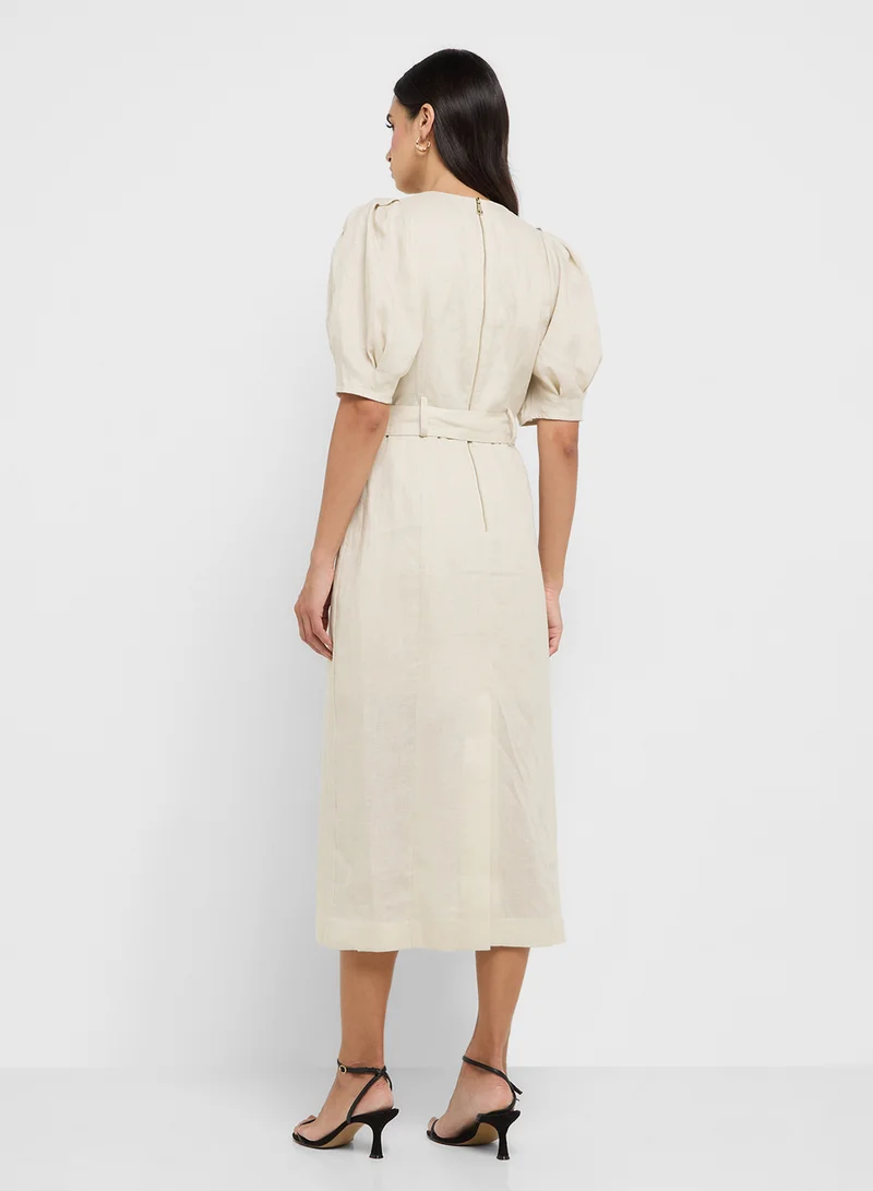 تيد بيكر Belted Puff Sleeve Midi Dress