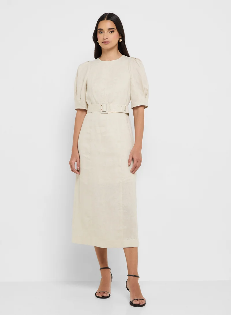 تيد بيكر Belted Puff Sleeve Midi Dress