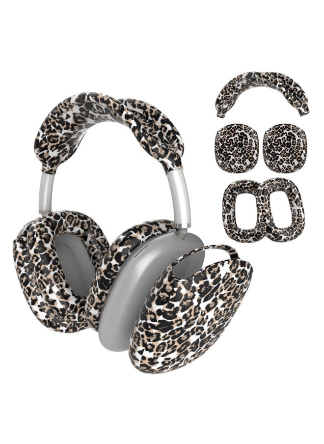 Suitable For Silicone Transparent Shell Apple AirPods Max Headset Shell Anti-collision Three-piece Set-Color:Leopard Print Four-piece Set-Model:Airpodsmax Protective Sleeve