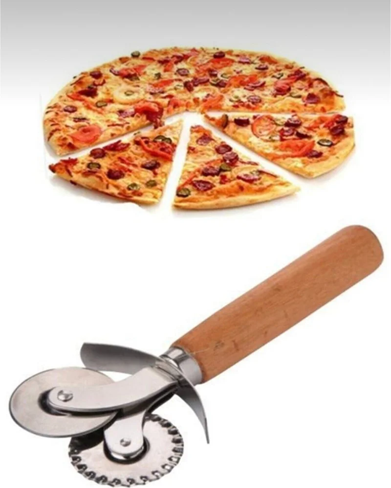 رويالكس Double Headed Wooden Handle Pizza Cutter Dough Cutter