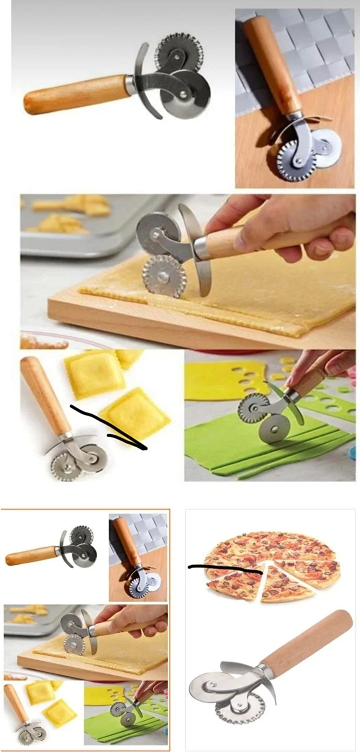 رويالكس Double Headed Wooden Handle Pizza Cutter Dough Cutter
