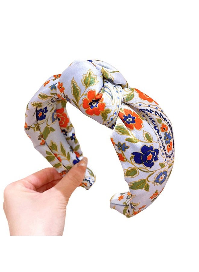 Fashion Women Knotted Jeweled Headband Crystal Embellished Mixed Top Hairband ladies Twist Nylon Hair Accessories for Girls (Print - Blue) - Image 1
