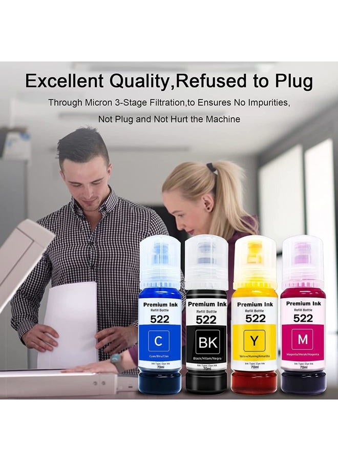 Printers Jack Compatible T522 Refill Ink Bottle Kit for EcoTank ET-2720, ET-4700, Ink with Black, Cyan, Magenta, Yellow 4-Pack ( Regular Refilled Ink ) - Image 2
