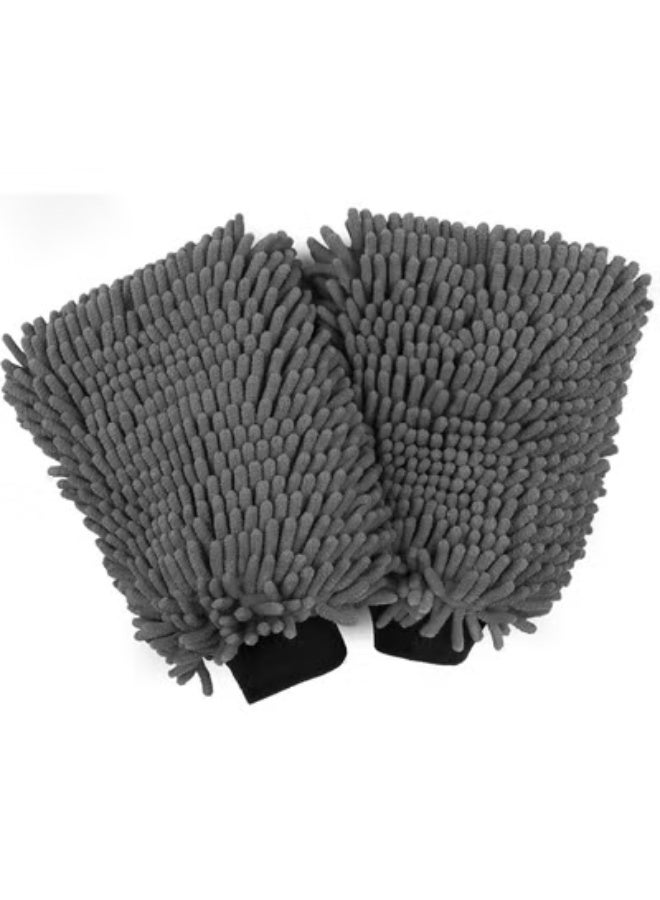 COYO Car Wash Mitt, 2Pcs Chenille Microfiber Wash Mitt, Scratch-Free & Lint-Free, Rich Foam, Highly Absorbent, Double Sided, Perfect for Car Washing and Detailing, Grey - Image 1
