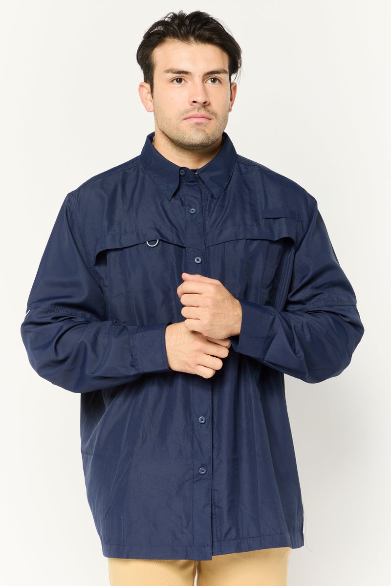 Red Hook Lure Men Regular Fit Solid Long Sleeves Casual Shirt, Navy - Image 1