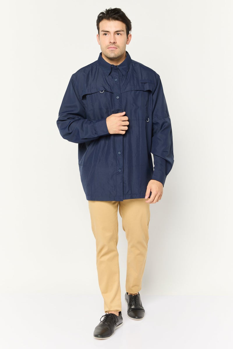 Red Hook Lure Men Regular Fit Solid Long Sleeves Casual Shirt, Navy - Image 2