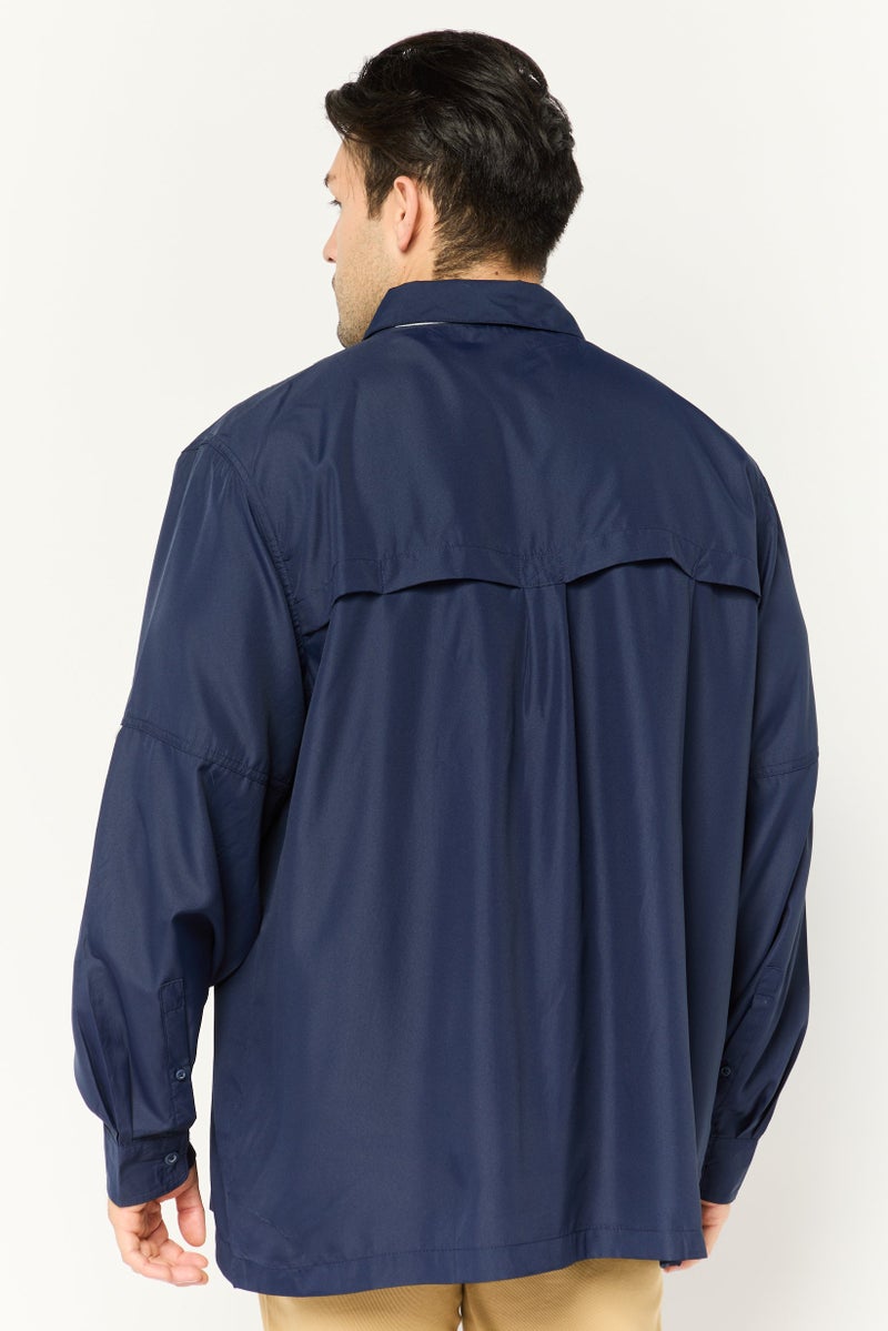 Red Hook Lure Men Regular Fit Solid Long Sleeves Casual Shirt, Navy - Image 4