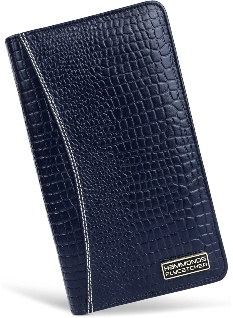 HAMMONDS FLYCATCHER Leather Passport Cover for Men, Passport Cover for Women, RFID Passport Holder for Men Travel Accessories for Men, Passport Bag for Men, 7 ATM Card Slots, CROC BLUE