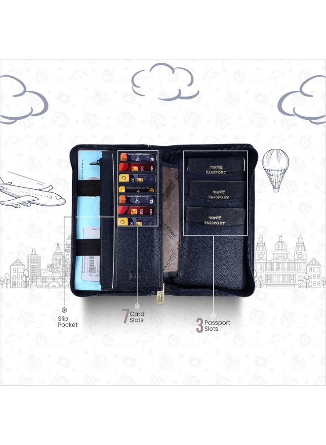  هاموندز فلاي كاتشر غطاء جواز سفر جلدي للرجال، غطاء جواز سفر للنساء، حامل جواز سفر بتقنية تحديد الهوية بموجات الراديو للرجال، ملحقات سفر للرجال، حقيبة جواز سفر للرجال، 7 فتحات لبطاقات الصراف الآلي، لون أزرق من جلد التمساح - Image 5