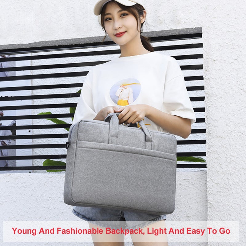 Lightweight Shoulder Bag: 15" Darkgray Waterproof Fabric - Fleece Lining Multi-Pocket Durable Zippers, Large-Capacity Briefcase Bag for Work Study Travel Business Trips - Image 2