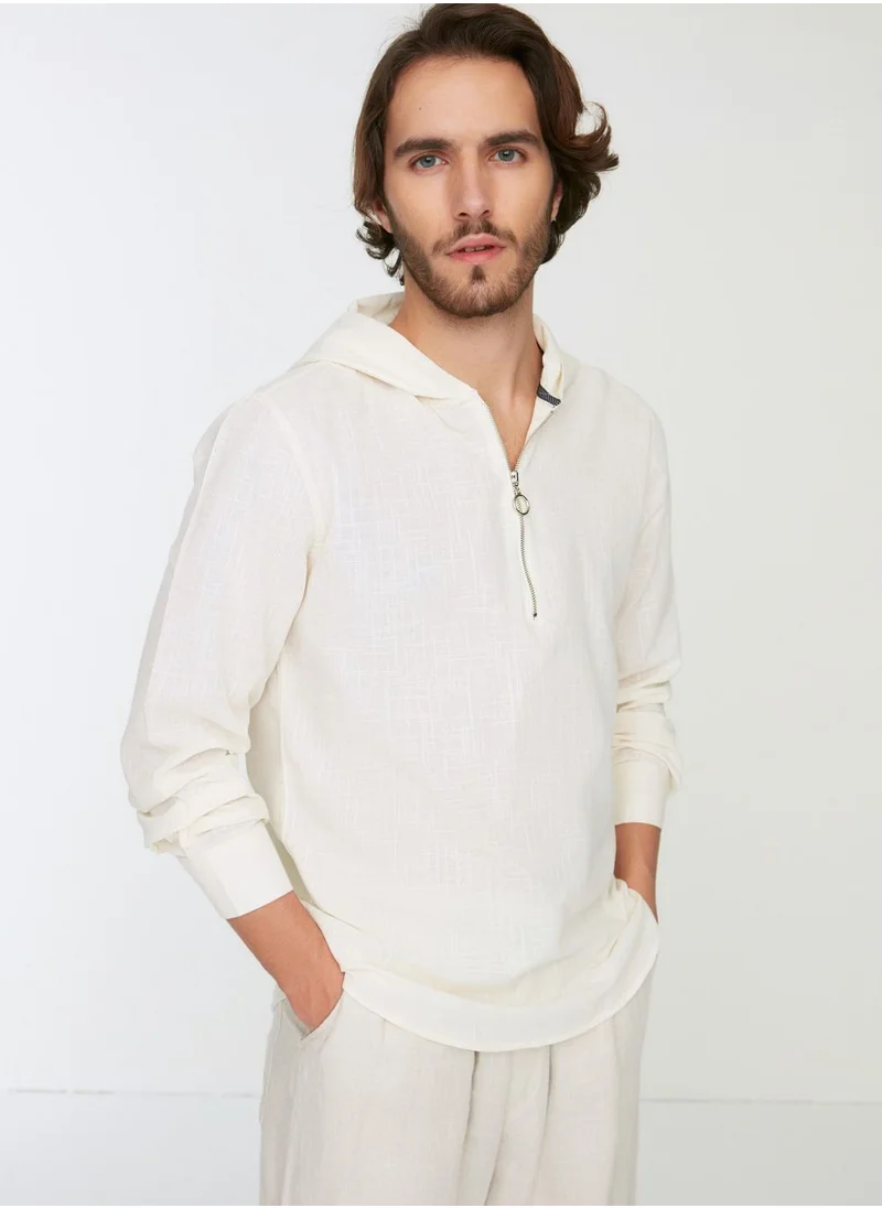 trendyol Textured Relaxed Hooded Shirt