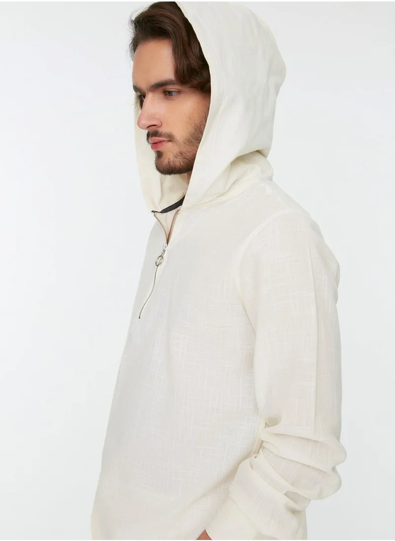 trendyol Textured Relaxed Hooded Shirt