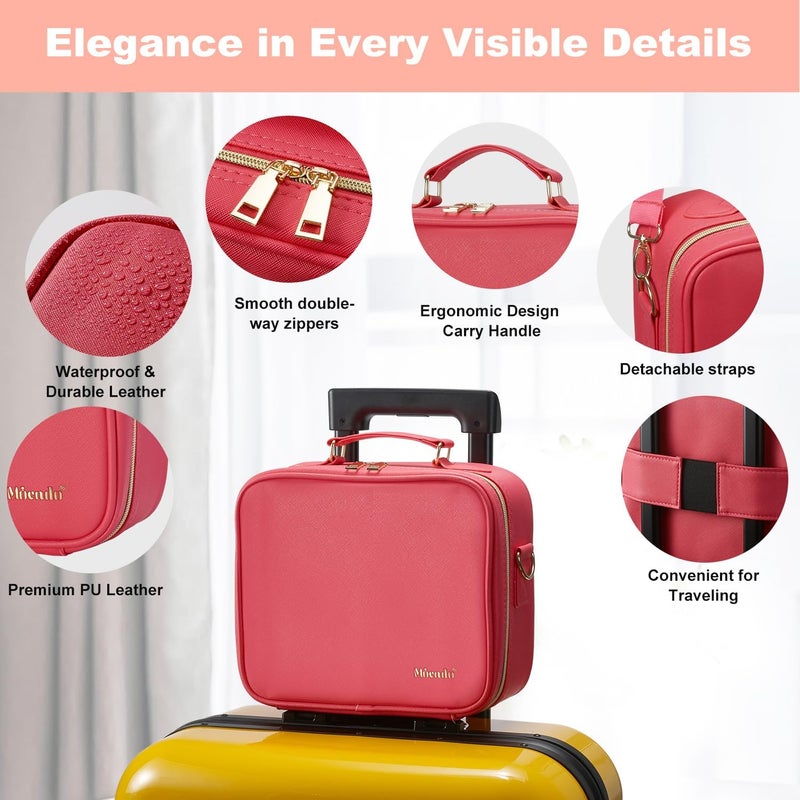 Mocado Travel Makeup Bag with LED Lighted Mirror,Travel Makeup Organizer,Makeup Case with 3 Color Lighted Setting and 10x Magnifying Mirror,Portable Storage and Adjustable Dividers Makeup Box(Red) - Image 2