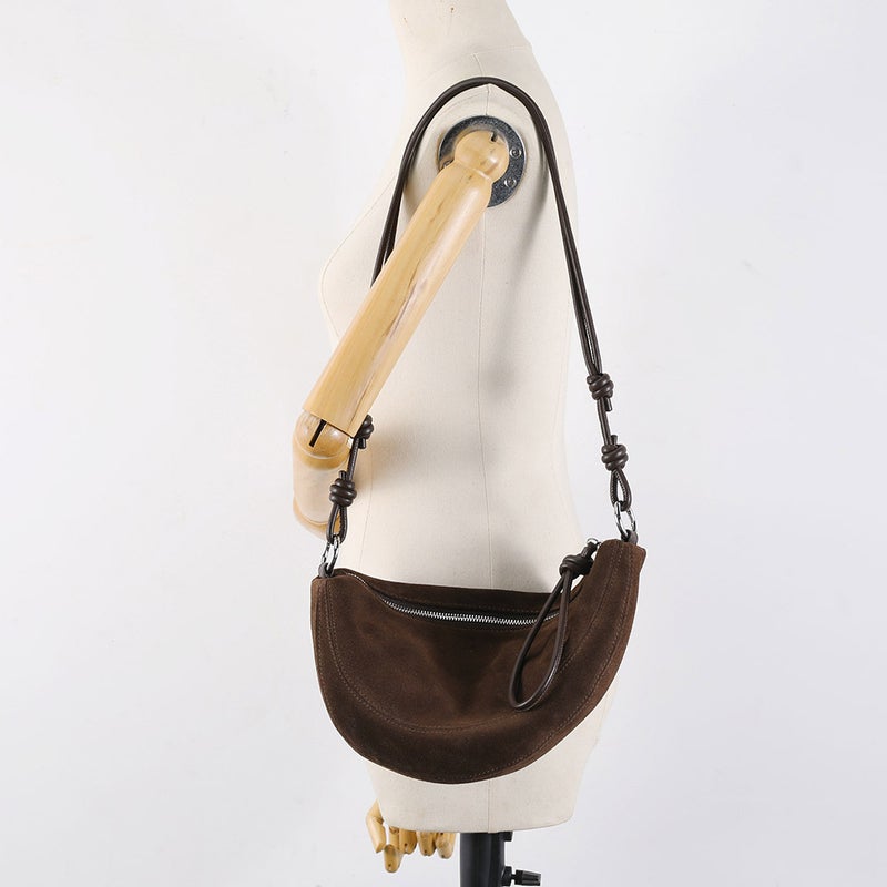 Unisex Sheep Leather Half-Moon Shoulder Bag - Image 4