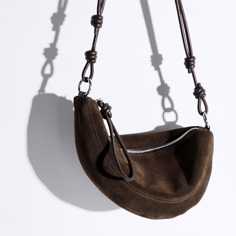 Unisex Sheep Leather Half-Moon Shoulder Bag - Image 1