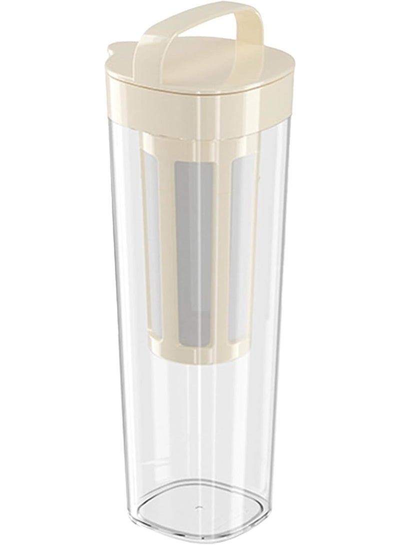 Zikra Cold Brew Coffee Maker with Removable Nylon Filter Net, 1100ML PP Coffee Cups with Top Handle Style, Manual Cold Brew Coffee Maker, Ice Fruit Teapot Filter, Beige - Image 1