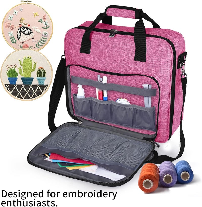 BAGLHER Cross Stitch & Embroidery Organizer Bag - Large Portable Project Storage with 3 Compartments, Travel Friendly Carrying Case for 11.2" Hoops, Threads, Supplies (Pink) - Image 4