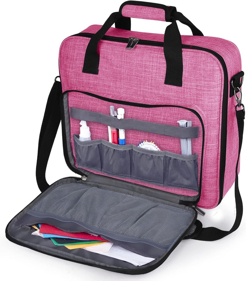 BAGLHER Cross Stitch & Embroidery Organizer Bag - Large Portable Project Storage with 3 Compartments, Travel Friendly Carrying Case for 11.2" Hoops, Threads, Supplies (Pink) - Image 1