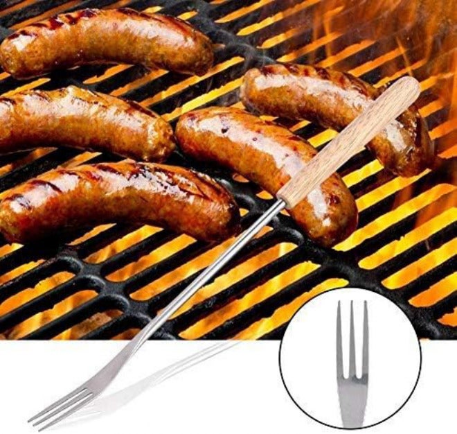 Mumusuki 6 Pack Wooden Handle Stainless Steel Fondue Forks, 26.5cm - Image 3