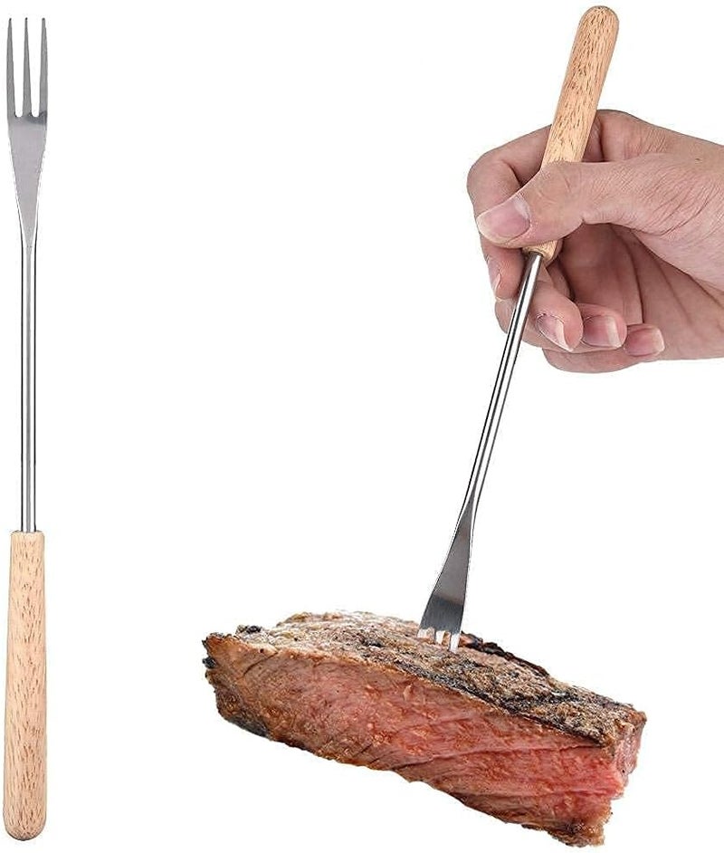 Mumusuki 6 Pack Wooden Handle Stainless Steel Fondue Forks, 26.5cm - Image 2